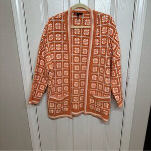 Maje Vibrant Orange and Cream Granny Square Cardigan